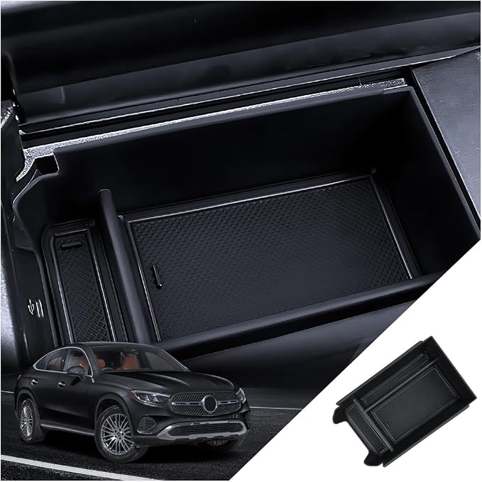 for GLC 300 Center Console Organizer 2023 2024 2025 2026 Mercedes GLC Class X254 Coupe & SUV Accessories Armrest Tray Middle Storage Box Insert Container Durable ABS Plastic
