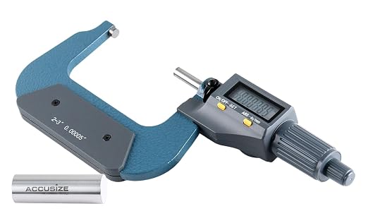 Accusize Industrial Tools 2-3''/50-75mm by 0.00005'' 2 Keys Electronic Digital Outside Micrometer, Md71-0003 | 2-Key Electronic Digital, Carbide-Tipped, Data Output, 0.00005 in Resolution