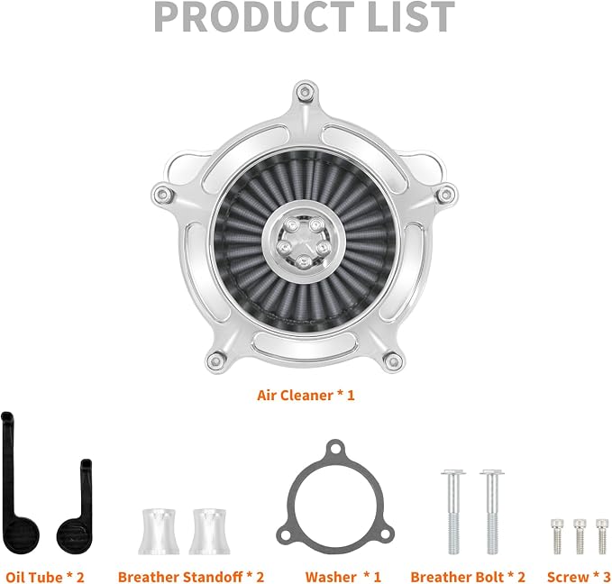 Air Cleaner Filter Aluminum Fit for Harley Touring Road King Street Glide Softail (Chrome Housing Grey Element, D For M8 Touring 17-23 Trike 17-25 Softail 18-24)