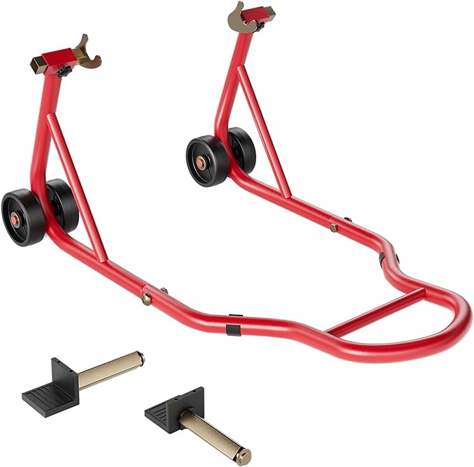 SPECSTAR Motorcycle Stand, 441 Lbs Capacity Rear Wheel Lift with U+L Adjustable Swingarm Spool, Heavy Duty Paddock Stand fit for BMW Suzuki Yamaha Honda Kawasaki, Red
