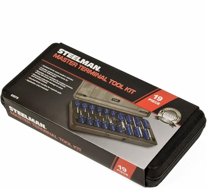 Steelman 19-Piece Master Terminal Tool Kit for Auto Techs, Removes Terminal Block Wires Without Damage, Includes: Tube, Flat, Fork Blade, Single Pin, Sheathing Ripper, & Others
