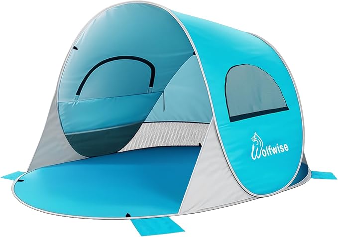 Wolfwise Pop up Beach Tent Sun Shelter with UPF50+ UV Protection, Instant Easy Setup Popup Beach Shade Canopy for 2 Person, Portable & Foldable with Carring Bag, 79 ×49×38 in, Blue