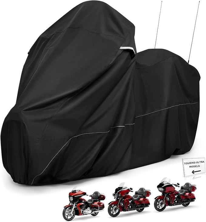 Benlari Motorcycle Cover with Side Top Box Compatible with Harley Davidson Touring Ultra Limited Street Glide Road Glide Electra Glide, Waterproof Motorcycle Cover Outdoor Storage All Weather
