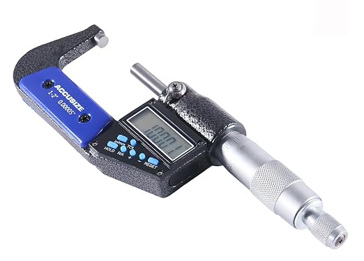 Accusize Industrial Tools 1-2''/25-50 mm by 0.00005''/0.001 mm 7-Key Electronic Digital Micrometer, Water Proof, Ac21-2022 | IP54 Rated, 0.00005"/0.001 mm Resolution, 7-Key, ±0.002" Accuracy