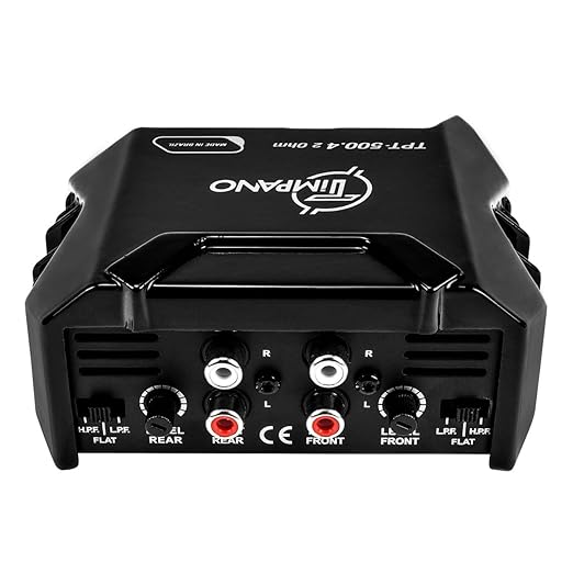 Timpano 4 Channel Amplifier Car Audio 4 x 125 Watts 2 Ohm, TPT-500.4 2 Ohm Small Mini Stereo Amp 12 Volts Full Range Class D - Bridgeable Car Amplifier