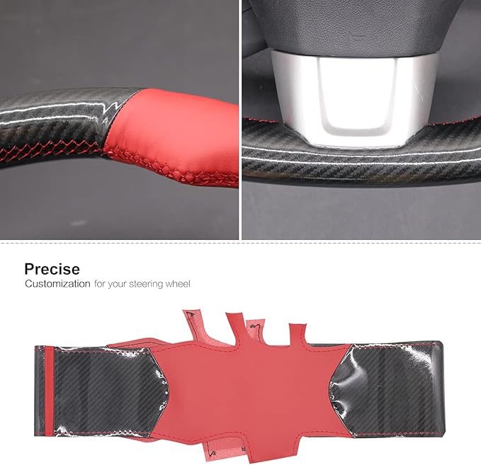 MEWANT Hand-Sewing DIY Black Glossy Carbon Fiber + Red Microfiber Leather Car Steering Wheel Cover for Subaru WRX (STI) 2015-2019 / Levorg 2015-2019/ WRX Steering Wheel Cover Accessories