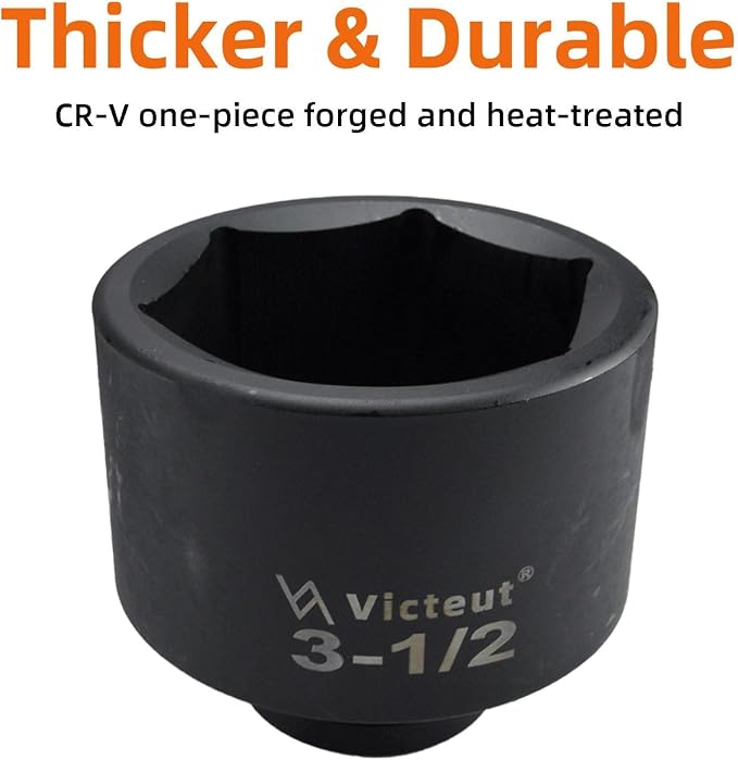1" Drive 3-1/2" Jumbo Impact Socket, 6-Point, Heat Treated Cr-V Alloy Steel, One-Piece Forged, Surface Phosphating and Blackening Treatment, Anti-rust, Radius Corner Design, No Harm to Nut Corners