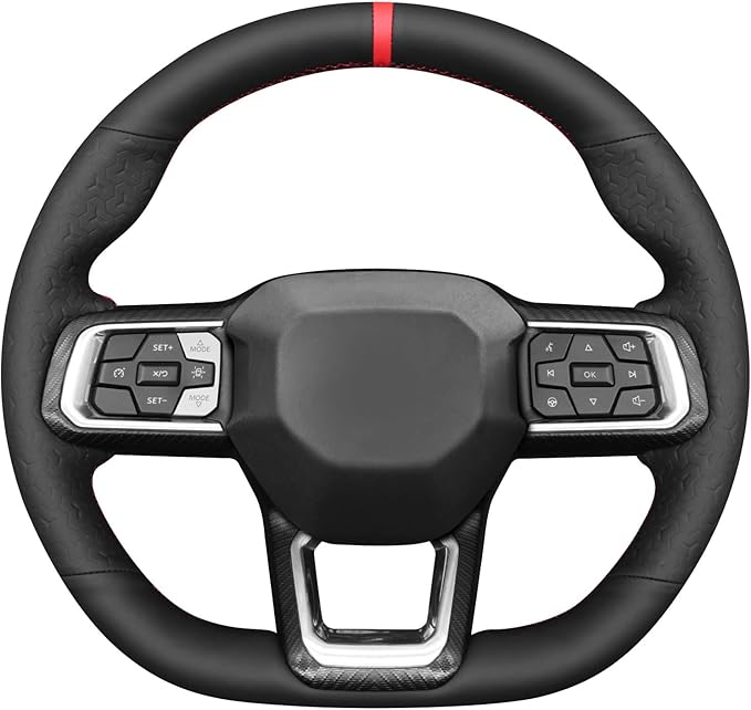MEWANT Hand Stitch Black Smooth Geom Embossed Artificial Leather Steering Wheel Cover for Ford Mustang 2024