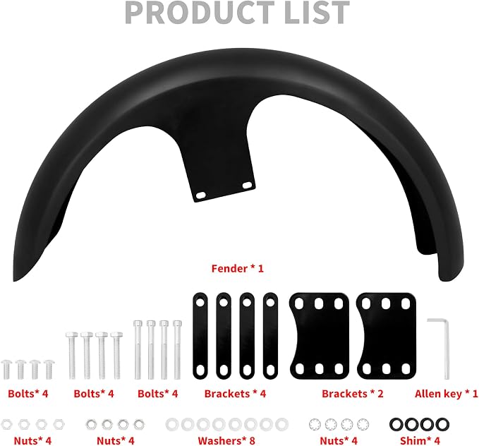 23 inch Motorcycle Front Fender For 120 / R23 Mudguards Fit for Harley Bagger Touring Road King Electra Glide Street Glide FLHR FLHX (Matte Black)