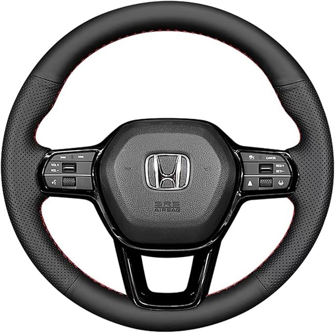 Hand-Stitched Steering Wheel Wrap for 11th Gen Honda Civic 2022 Interior Steering Wheel Protection Skin Cover Accessories (Black Leather)