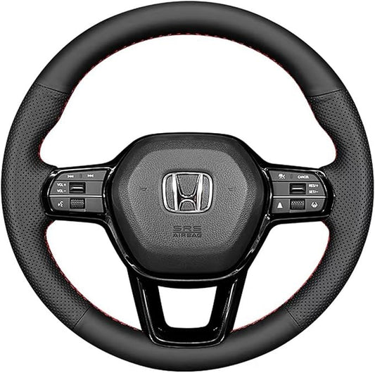 Hand-Stitched Steering Wheel Wrap for 11th Gen Honda Civic 2022 Interior Steering Wheel Protection Skin Cover Accessories (Black Leather)