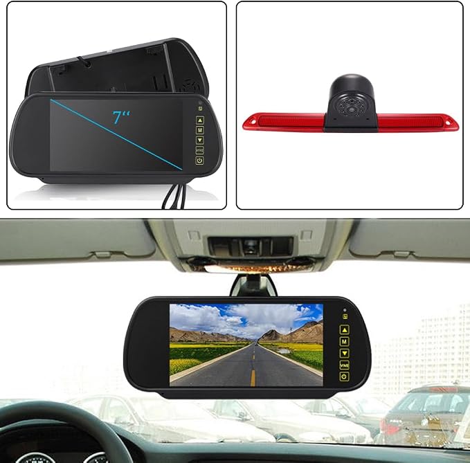 1280 * 720 Pixel Third Roof Brake Lamp Car Backup Camera Replacement for Mercedes Benz W906 W907 W910 316 CDI Sprinter Viano Vito Transit Ducato VW Crafter T5 Master Reverse Parking+7" Reverse Mirror