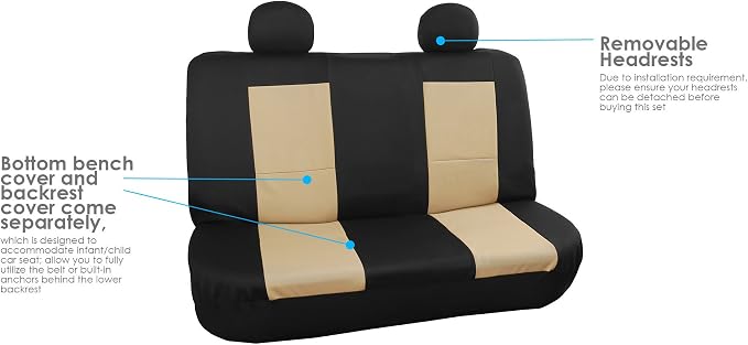 FH Group FB085114 +F11306 Premium Waterproof Seat Covers (Beige) Full Set – Universal Fit for Cars Trucks & SUVs