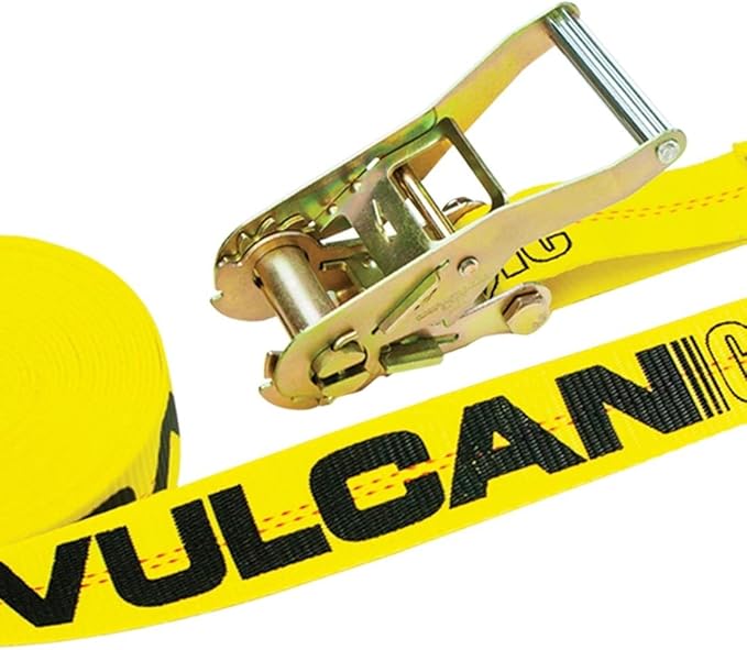 VULCAN Ratchet Straps with Wire J Hooks - 2 Inch x 15 Foot - 4 Pack - Classic Yellow - 3,300 Pound Safe Working Load