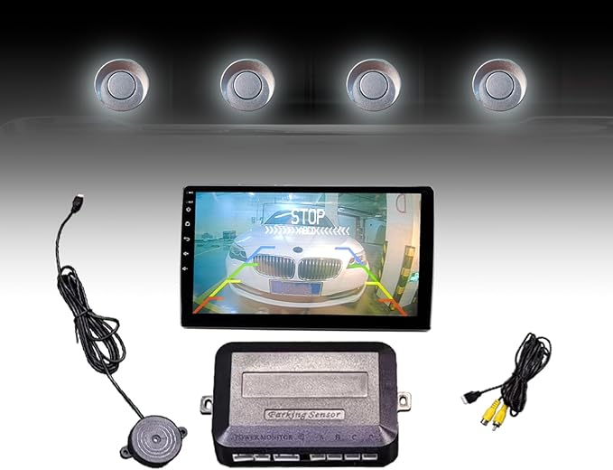 LCD Parking Sensor Kit - Displays Data on Original Screen, Easy Rear Installation, Compatible with CVBS Cameras (Not for AHD), 18 Probe Colors to Match Any Vehicle LightGrey