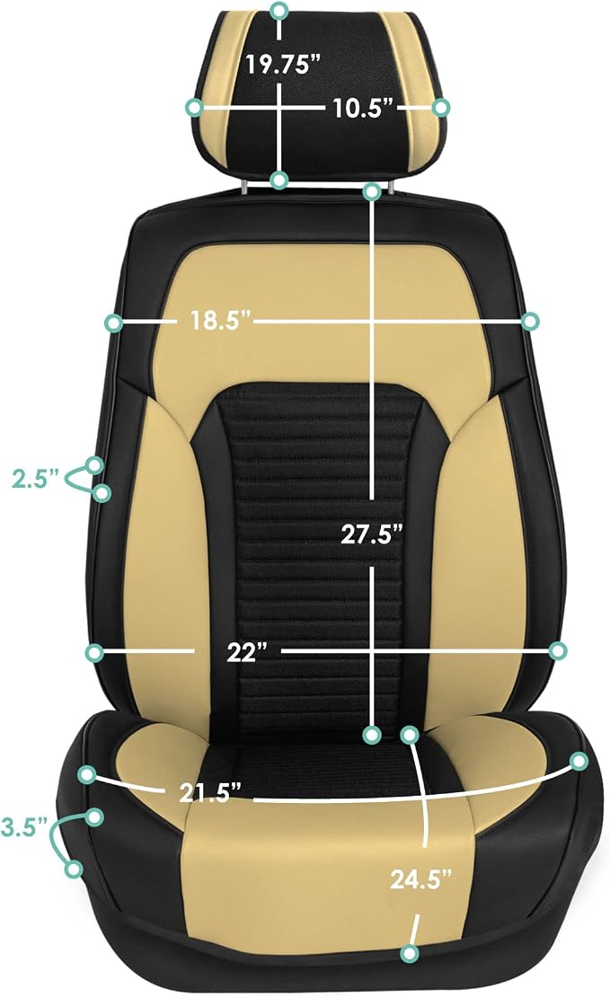 FH Group Front Set Faux Leather Car Seat Covers for Low Back Seat, Universal Fit, Airbag Compatible Car Seat Cushions for SUV, Sedan, Beige