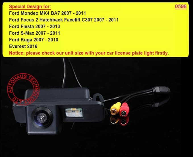 Waterproof Backup Camera Color Car Rear View Camera 170 Degree Viewing Angle License Plate with Night Vision for Ford Mondeo BA7 ab 2007/Focus II Facelift C/Kuga ab 2008/S-Max ab 2006