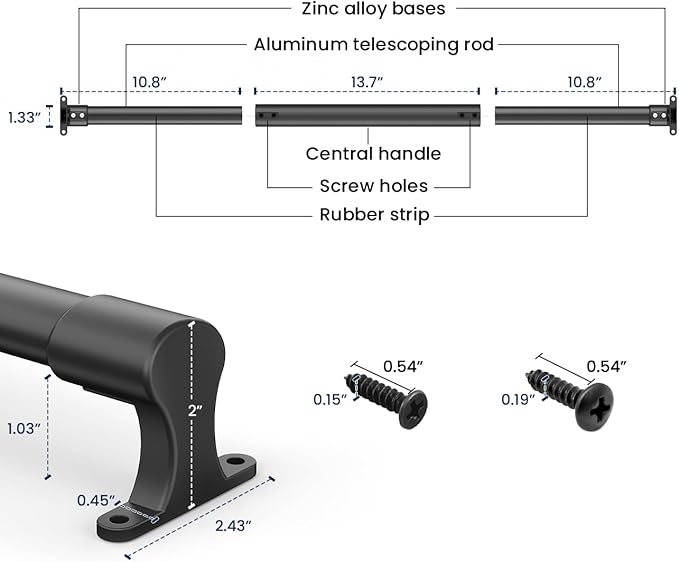 Safoner RV Screen Door Handle Grab Bar Adjustable- Durable Metal and Plastic Crossbar for Camper Entry- Reinforced Trailer Screen Door Protector Accessories, Universal Fit 21.5" to 32"- Black