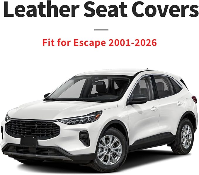 Fit Escape Car Seat Covers for Ford Escape 2001-2025 2026 - Luxury Leather, Anti-Slip, All-Weather Seat Cushions, Waterproof & Breathable, Airbag Compatible, Full 5-Seat Set (Gray)