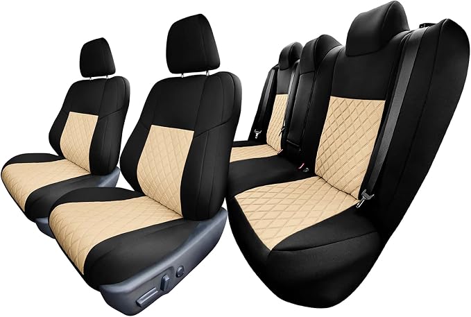 FH Group Custom Fit Seat Covers Specifically Made for 2012-2017 Toyota Camry LE | SE | XSE | XLE - Ultraflex Neoprene Waterproof Car Seat Cover, Full Set Beige