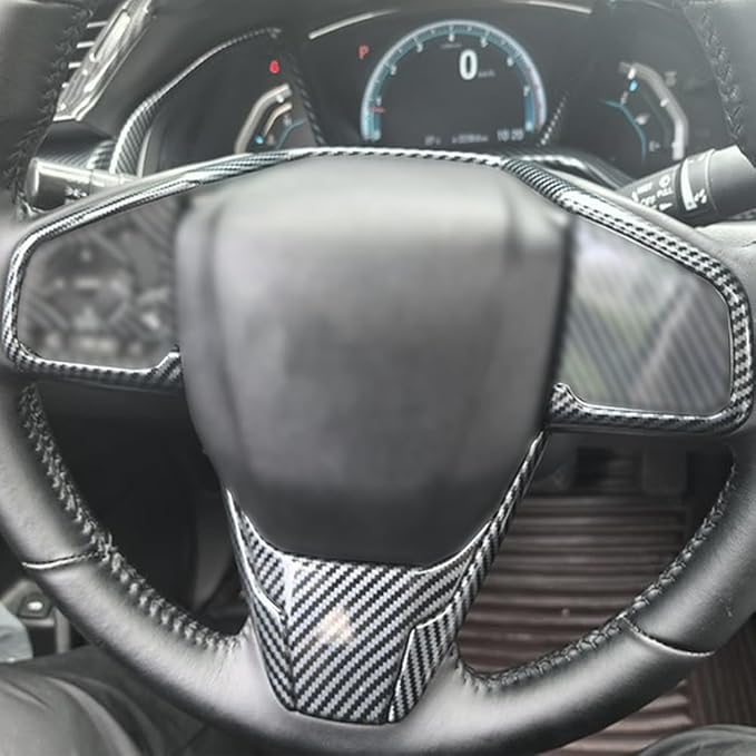 Steering Wheel Trim Decoration Sticker Compatible with Honda Civic Accessories 10th Gen 2016 2017 2018 2019 2020 2021 ABS Carbon Fiber Style (4 PCS)