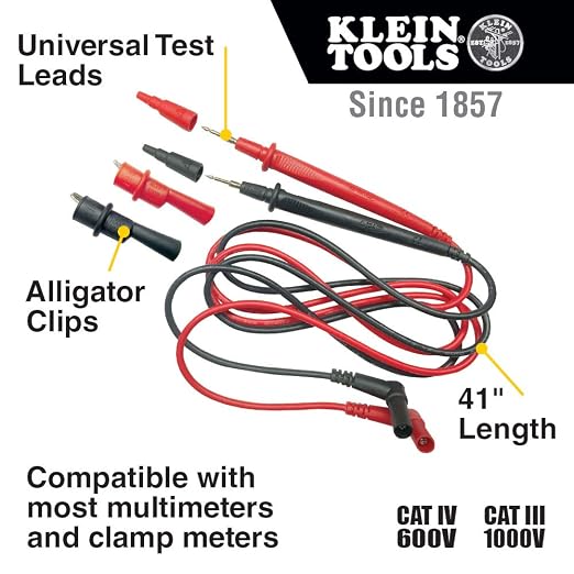 Klein Tools MM450 Multimeter, Slim Digital Meter, Auto-Ranging TRMS, 600V AC/DC Voltage, Current, Resistance, Temp, Frequency, Continuity & 69410 Replacement Test Lead Set, Right Angle