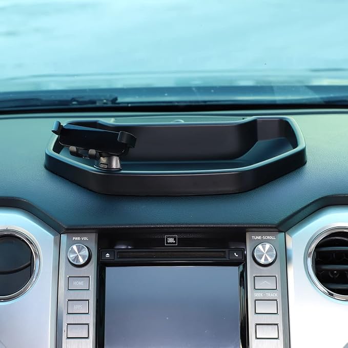 Fit for Toyota Tundra 2007-2021 Car Dash Center Console Table Storage Tray,Instrument Organizer ABS Black Materials Anti-Slip Backing Accessories (with B Style Mobile Phone Holder)