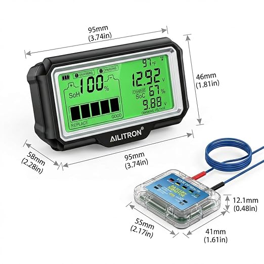 12V Battery Tester Wireless Battery Monitor 433MHz Wireless Battery Tester with Cranking Charging Test/Voltage/Temperature/Alarm/Real-Time Monitoring for Car, Motor, RV, Truck, Boat,Golf Cart, Solar