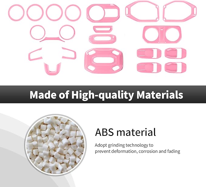 21PCS Pink Interior Trim Kits Fit for 2018-2023 Jeep Wrangler JL JLU & Gladiator JT 4Door Interior Decor Accessories Dashboard AC Headlight Switch Roof Speaker Inner Door Bowl Steering Button Frame
