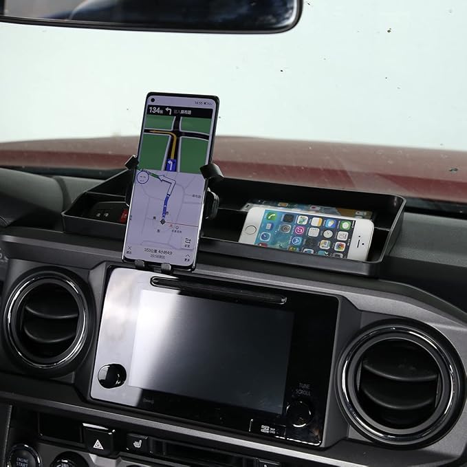 CHEAYAR Portable Electronic Device Mount for Tacoma 2016-2023, Dashboard Organizer Tray with Phone Holder, Storage Box Container for Key Card Navigation Sunglasses