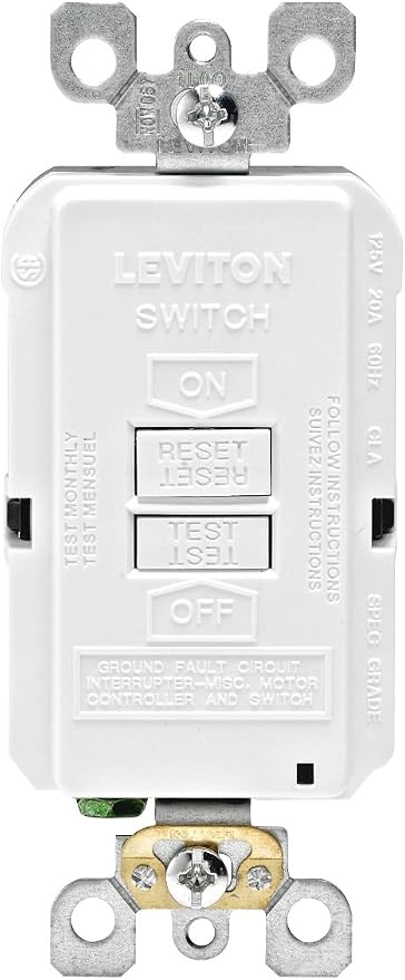 Leviton Blank Face GFCI, 20 Amp, Self Test, LED Indicator Light, Provides GFCI Protection Where an Outlet is not Needed, GFRBF-W, White