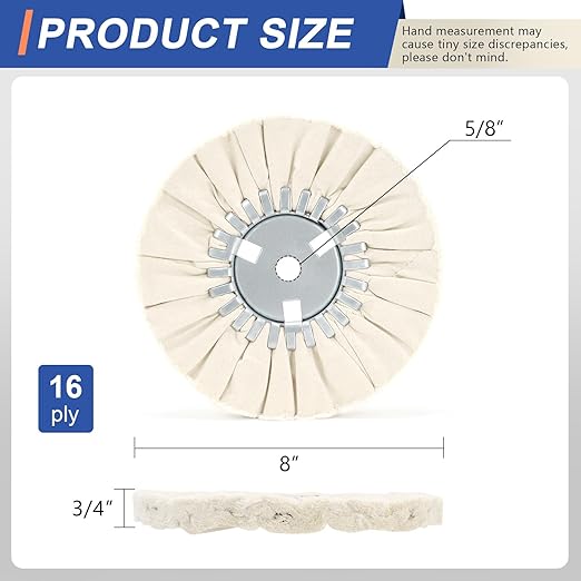 8" White Airway Buffing Wheel,5/8'' Arbor Hole,16 Plys/Fine Polishing for Angle Grinder,1PCS