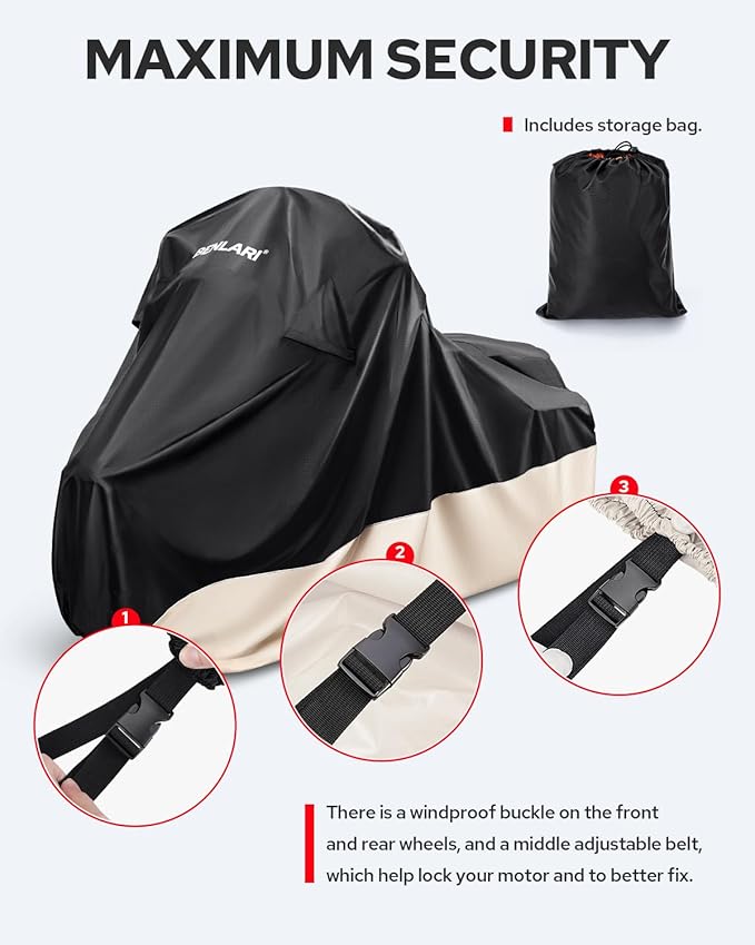 Benlari Waterproof Motorcycle Cover with Side Top Box Compatible with Harley Davidson Touring Models Road King Street Glide Road Glide Electra Glide Outdoor All Weather Protection, L,107" x 43" x 50"