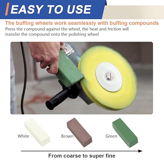 8 Airway Buffing Wheel Kit Polishing Wheel and Polishing Compound for Angle Grinder 8" in Diameter 5/8" in Arbor Hole Aluminum Metal Buffing Wheels Kit 6 Pcs