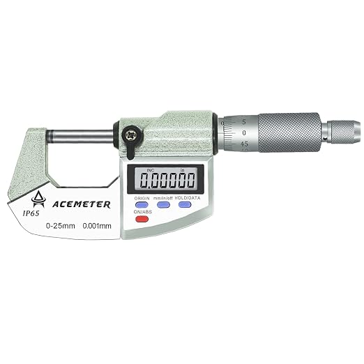 Digital Micrometer Precision Professional 0-1" (0-25mm) Range, 0.00005" (0.001mm) Resolution,Large Screen Digital Micrometer, Meets IP65 Specifications with Standard Ratchet Stop