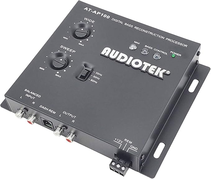 Audiotek AT-AP100 1/2 Din Car Audio Digital Bass Processor & Sound Restoration, Crossover for Car Subwoofer Tuners w/Bass Knob Input 15V RMS and Maximum Output 13.5V Peak
