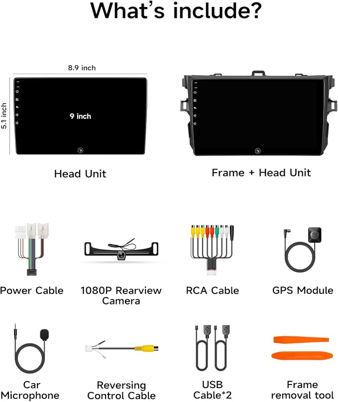 5G WiFi Android Car Stereo for Toyota Corolla 2008 2009 2010 2011 2012, 9 Inch IPS HD Touch Screen Car Radio Wireless CarPlay Android Auto, GPS FM/SWC Bluetooth 1080P Backup Camera