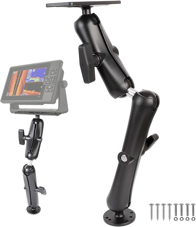 1.5" Ball Lengthened Arm Fish Finder Mount with Double Arms, Aluminum Alloy Marine Electronic Mount, Round Base with 1.5 inches / 38mm / C Size Ball, Compatible with Garmin, Lowrance, Humminbird More
