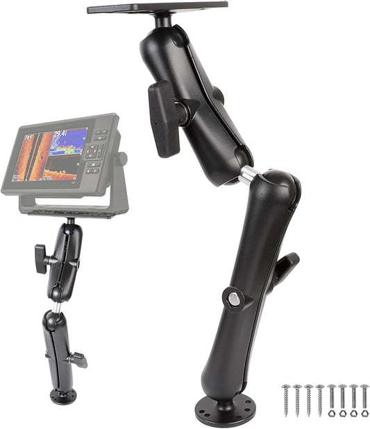 1.5" Ball Lengthened Arm Fish Finder Mount with Double Arms, Aluminum Alloy Marine Electronic Mount, Round Base with 1.5 inches / 38mm / C Size Ball, Compatible with Garmin, Lowrance, Humminbird More
