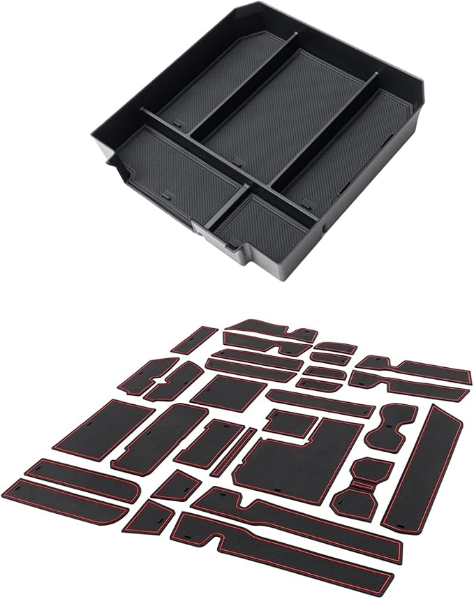 JDMCAR Liner Accessories (Red Trim) and Center Console Organizer (Black Trim) Compatible with 2022 2023 Toyota Tundra Accessories