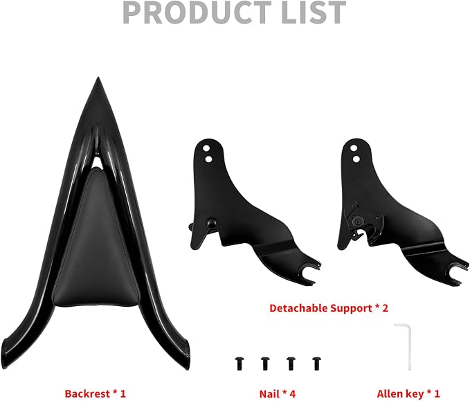 09-25 Sissy Bar Backrest, Detachable Passenger Backetst Sissy Bar Fit for Harley Touring Street Glide Road Glide Road King Electra Glide 2009-2025 Black