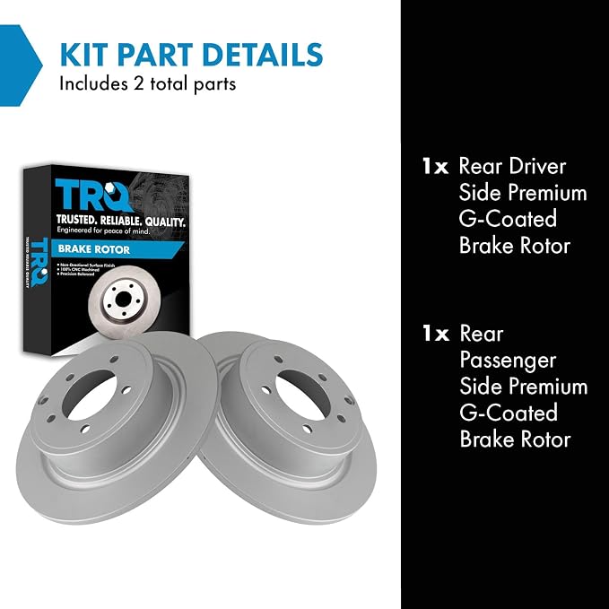 TRQ Rear G-Coated Brake Rotor LH RH Kit Pair Set of 2 for Chrysler Dodge Jeep Mitsubishi