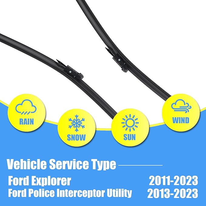 Gavimnal® 26"+22"+11" Silicone Wiper Blades Replacement For Ford Explorer 2011-2023,Ford Police Interceptor Utility 2013-2023,All-Season Front Rear Windshield Wiper Blades(Set of 3)