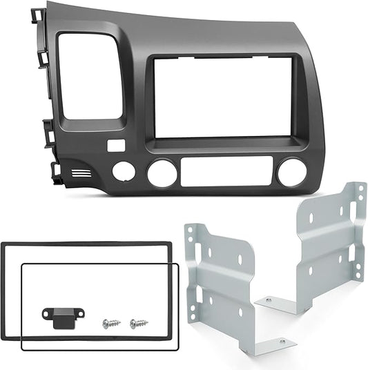 NuIth Double DIN Radio Dash Kits for 2006-2011 Honda Civic 2Din Stereo Mount Housing Bracket W/Passenger Airbag Button, Civic Trim Bezel Kit Installation Aftermarket Stereo