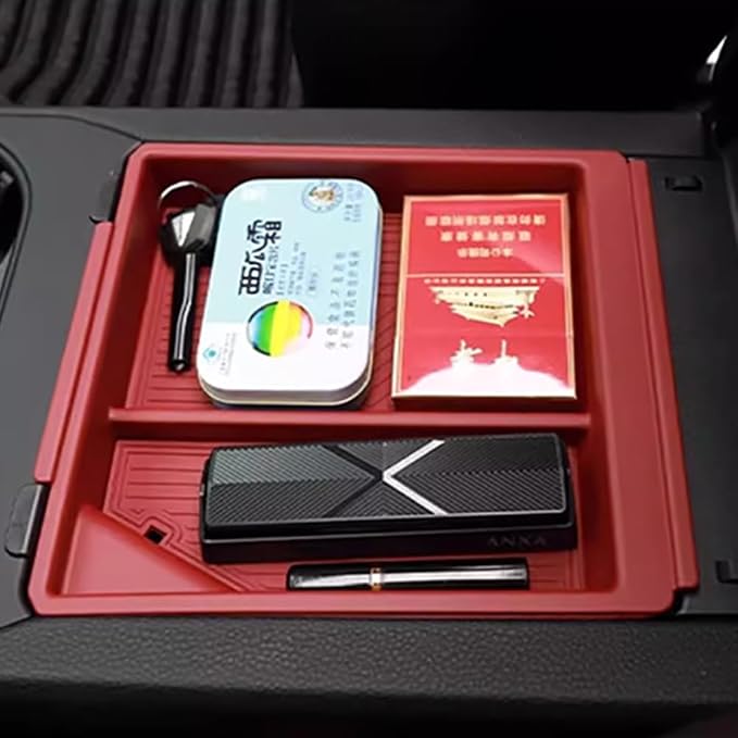 Car Central Control Armrest Storage Box Center Console Organizer Tray Storage Box for Porsche Cayenne 2024-2026 Interior Accessories Gear Shift Panel Storage Tray Insert Box (Style 1 Red)