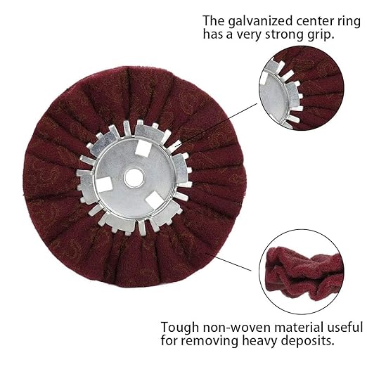 8" Non-Woven Airway Satin Buffing Wheel, 5/8" Arbor Hole | Surface Prep Wheel for Angle Grinder, Ideal for Sanding & Polishing Aluminum, Stainless Steel - 4 PCS