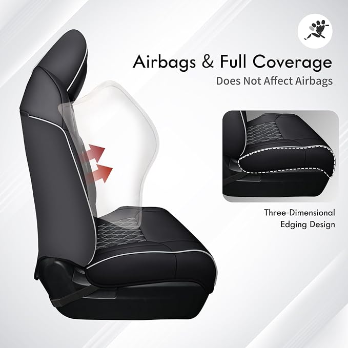 Huidasource for Toyota Tundra Seat Cover, Nappa Leather Truck Seat Cover, 360° Full-Coverage Toyota Seat Covers 2014-2021 CrewMax, Compatible with Armrest Airbags (Full Set/Black＆White)