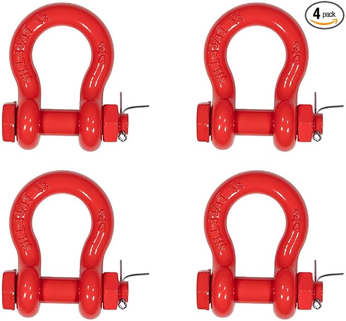 Mytee Products 4 Pack 3/4" Anchor Shackle Forged Carbon Steel w/Safety Screw Pin Load Limit 9,500 lbs, Double Rust Protection Heavy Duty D Ring Bolt Type Shackle for Towing, Rigging, Vehicle Recovery