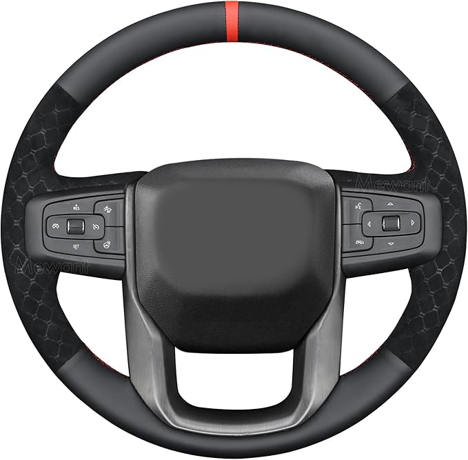 MEWANT Hand Stitch Steering Wheel Protector Wrap Cover for GMC Sierra 1500 2019-2023/Sierra 1500 Limited 2022/Sierra 2500 2020-2024/Sierra 3500 2020-2024/Yukon 2021-2023