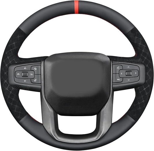 MEWANT Hand Stitch Steering Wheel Protector Wrap Cover for GMC Sierra 1500 2019-2023/Sierra 1500 Limited 2022/Sierra 2500 2020-2024/Sierra 3500 2020-2024/Yukon 2021-2023
